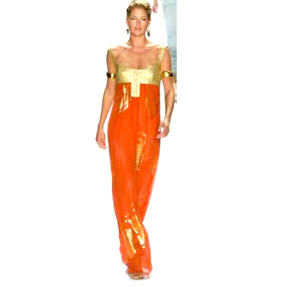 *Nicole Miller Orange Mayan Deity Frock*